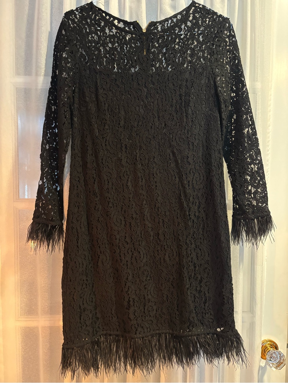 Calvin Klein Black Lace Feather Trim Midi Dress